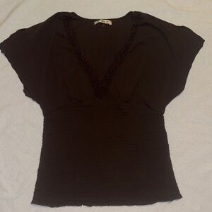 Old Navy Y2K Mesh Ruching Brown Maternity Top